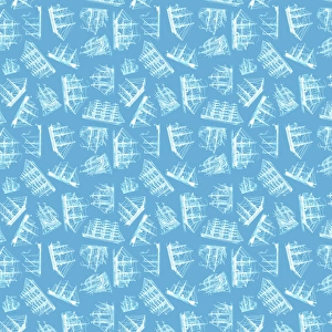 Repeating Pattern - Sailing Ships - pale blue background