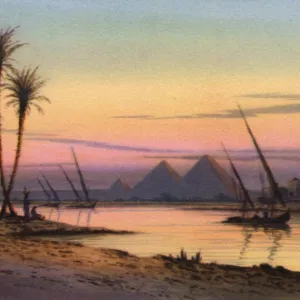 The River Nile and the Pyramids of Giza, Cairo, Egypt