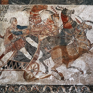 Roman mosaic of the Circus of Barcelona depicting a quadriga
