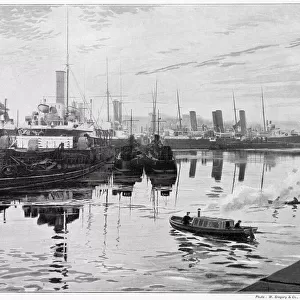 Royal Navy Dockyard located on the River Medway in Kent. Date: 1890s