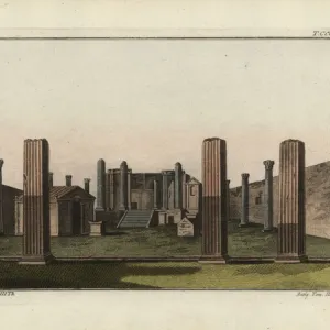 Ruins of the Temple of Isis in Pompeii with altar