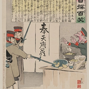 A Russian soldier protests as two Japanese soldiers interrup
