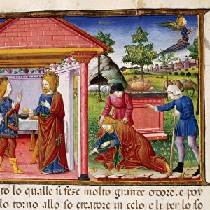Sacrifice of Joachim and faintness. Codex of Predis (1476)