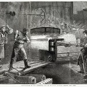 Scene in Woolwich Arsenal, London showing an armstrong gun being made. This gun was introduced into the British Army in 1859 and was one of the first practical breech loading field guns of the modern era