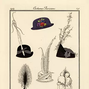 Seven hats designed by French milliner Arlette Carus
