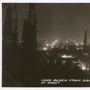 Signal Hill Oil Field at night, California, USA