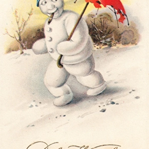 Snowman on a German New Year postcard