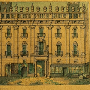 Spain. Barcelona. Palace of the Vicereine. Drawing by G. Mos