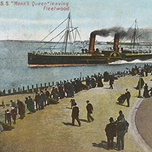 SS Monas Queen leaving port at Fleetwood, Lancashire