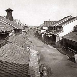 Stree scene in the native town, Yokohama, Japan, circa 188