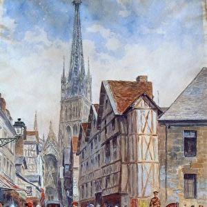 Street scene in Rouen 1916 with Cathedral in the background