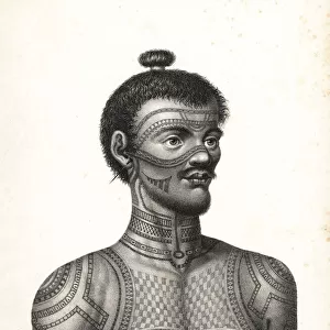 Tattooed warrior of Nuka Hiva, Marquesas Islands (Nukahiwa)