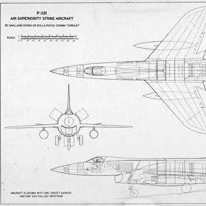 A three-view drawing of the Hawker P1121