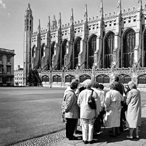 Tourists on a guided tour of Kings College, Cambridge