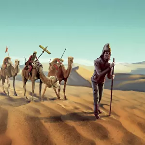Troop of Darius the Great struggling in a desert