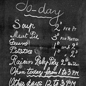 Typical menu at a communal kitchen, WW1