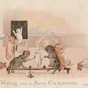 Victorian Greeting Card - Cats School Chaos