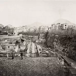 View of the archaeological site at Herculaneum, Vesuvius
