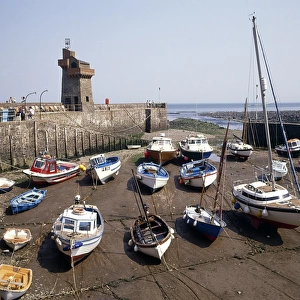 View of boats in the harbour, Lynmouth, Devon