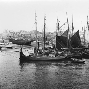 View of boats in St Ives harbour, Cornwall