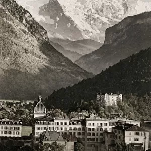Vintage 19th century photograph: Interlaken hotels, Switzerland