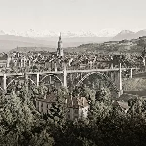 Vintage 19th century photograph: Bern, Berne, and the Alps, Switzerland
