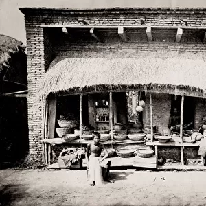 Vintage 19th century photograph: Food stall, shop, Calcutta India