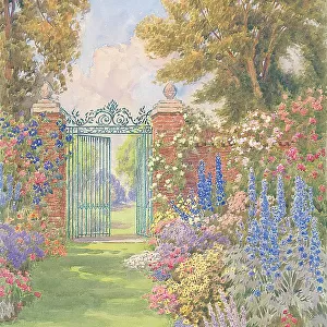 Walled garden with flower borders and gates Garden