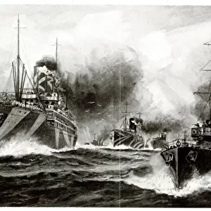 Warships transport American troops to Europe, WW1
