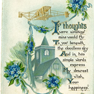 Wedding greetings card, early aeroplane