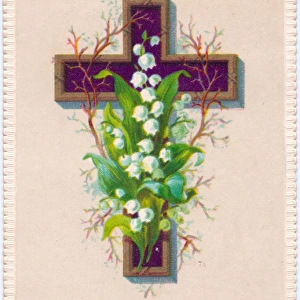 White flowers and a cross on an Easter card