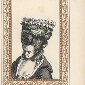 Woman in the Harvester bonnet over a hairstyle with curls