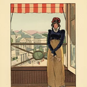 Woman at window overlooking the Panoramas, Paris, 1810