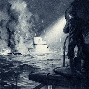 WW1 - HMS Badger rams U-19 German Navy U-Boat, 1914