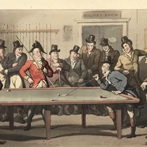 Young English gentlemen playing a game of billiards