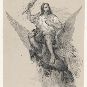 Zeus on his eagle with thunderbolt in hand
