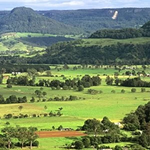 Aerial - Kangaroo Valley, dairy farming area New South Wales, Australia JPF48900