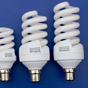 Energy efficient light bulbs or Saverlamp, Compact fluorescent energy efficient spiral light bulbs or Saverlamps use 80% less energy than traditional bulbs and last up to 10 times longer, UK
