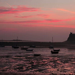 Lindisfarne Castle - at dawn over harbour, Holy Island, Northumberland National Park, England