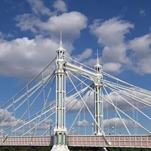 London - Albert Bridge over River Thames view from south bank UK