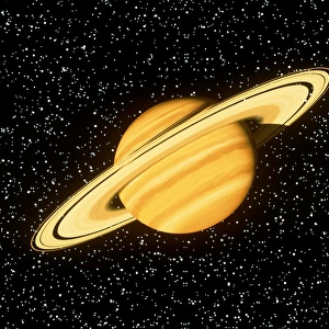 Computer artwork of Saturn seen on a starfield