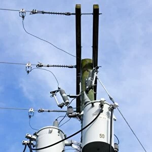 Electricity pole with transformers