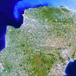 True-colour satellite image of southwest England