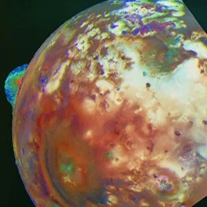 Voyager image of Io showing volcanic plume of Loki