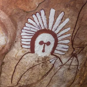 Aboriginal Wandjina cave artwork in sandstone caves at Raft Point, Kimberley, Western Australia, Australia, Pacific