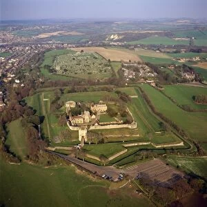 Aerial image of Carisbrooke Castle, a historic motte-and-bailey castle