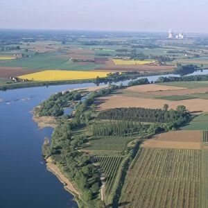 Aerial view of countryside near the nuclear power station of Saint Laurent-des-Eaux