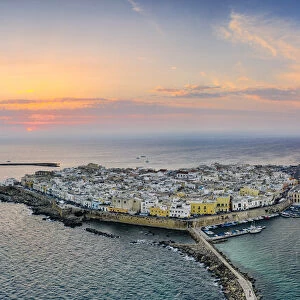 Aerial view of Gallipoli at sunset, Lecce province, Salento, Apulia, Italy, Europe