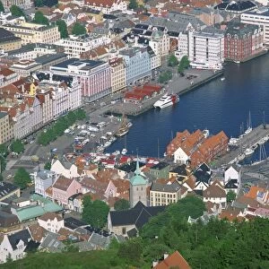 Aerial view the harbour at Bryggen (Bergen)