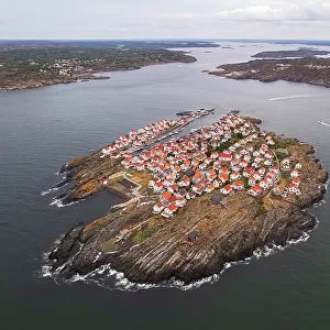 Aerial view of the island and the fishing village of Astol, Tjorn municipality, Vastra Gotaland, Gotaland, Sweden, Scandinavia, Europe